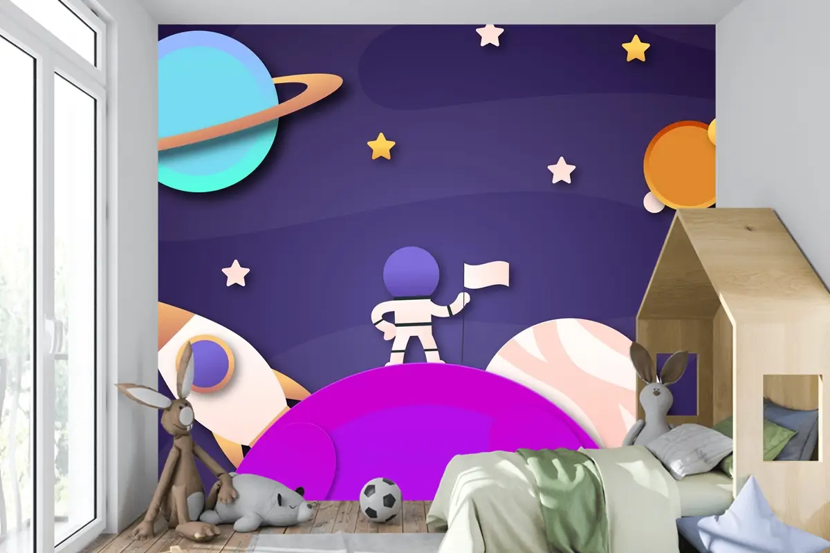 Kağıt Stili Galaxy Boys Çocuk Odası Duvar Kağıdı