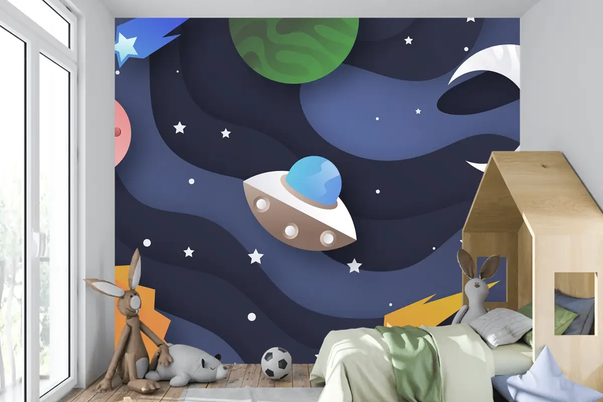 Kağıt Stili Galaxy Boys Çocuk Odası Duvar Kağıdı