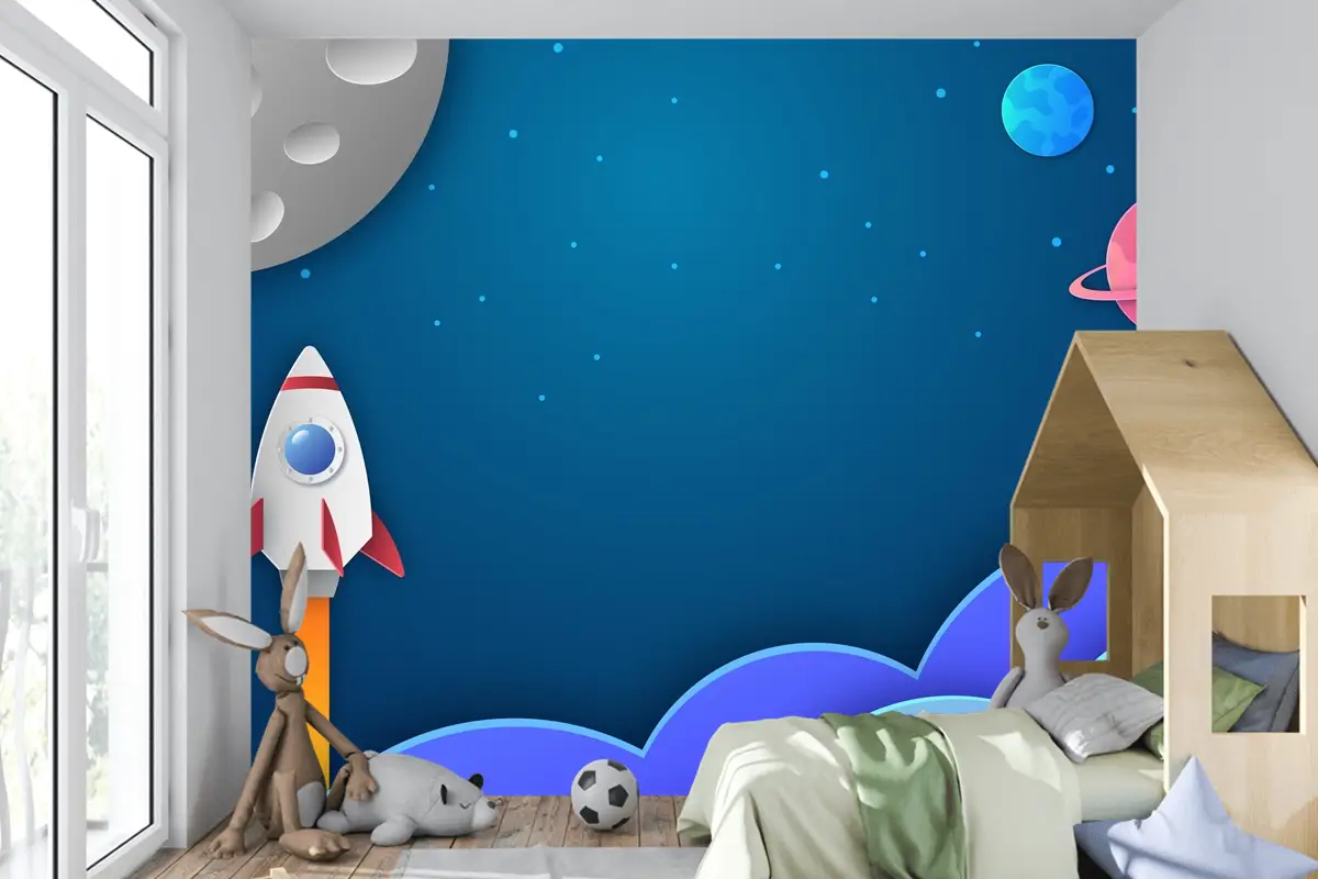 Kağıt Stili Galaxy Uzay Çocuk Odası Duvar Kağıdı 