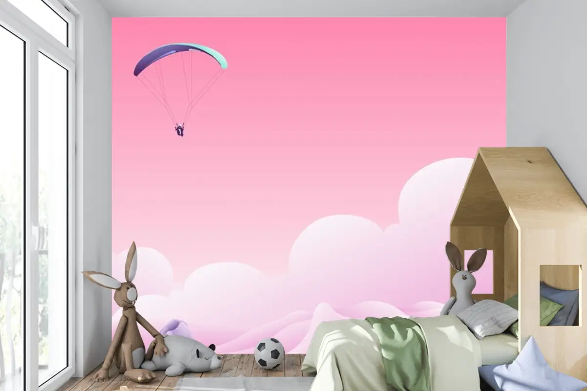 Bulutların Üstünde Paraşüt Çocuk Odası Duvar Kağıdı