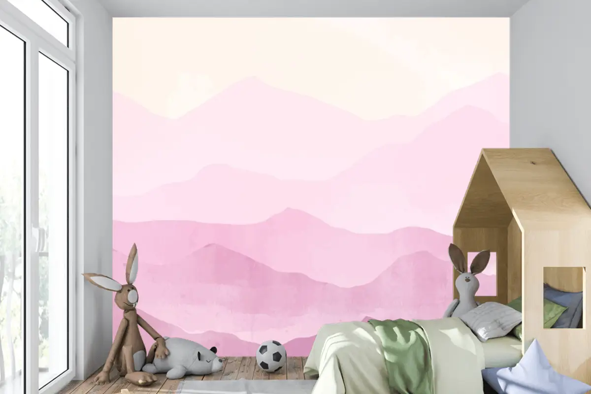 Pastel Suluboya Dağlar Arka Plan Çocuk Odası Duvar Kağıdı 