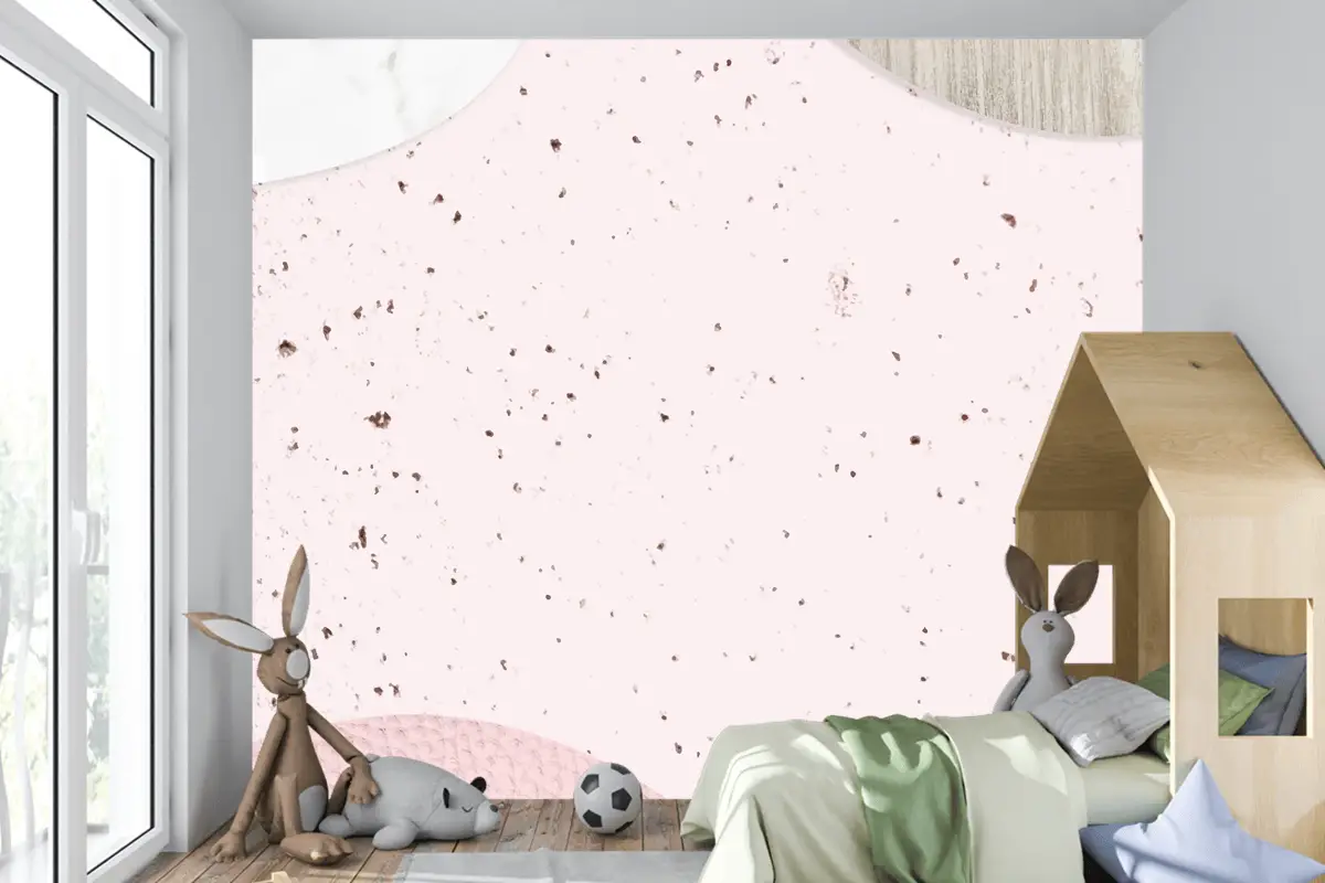 Pembe Ve Mavi Kolaj Dokulu Çocuk Odası Duvar Kağıdı