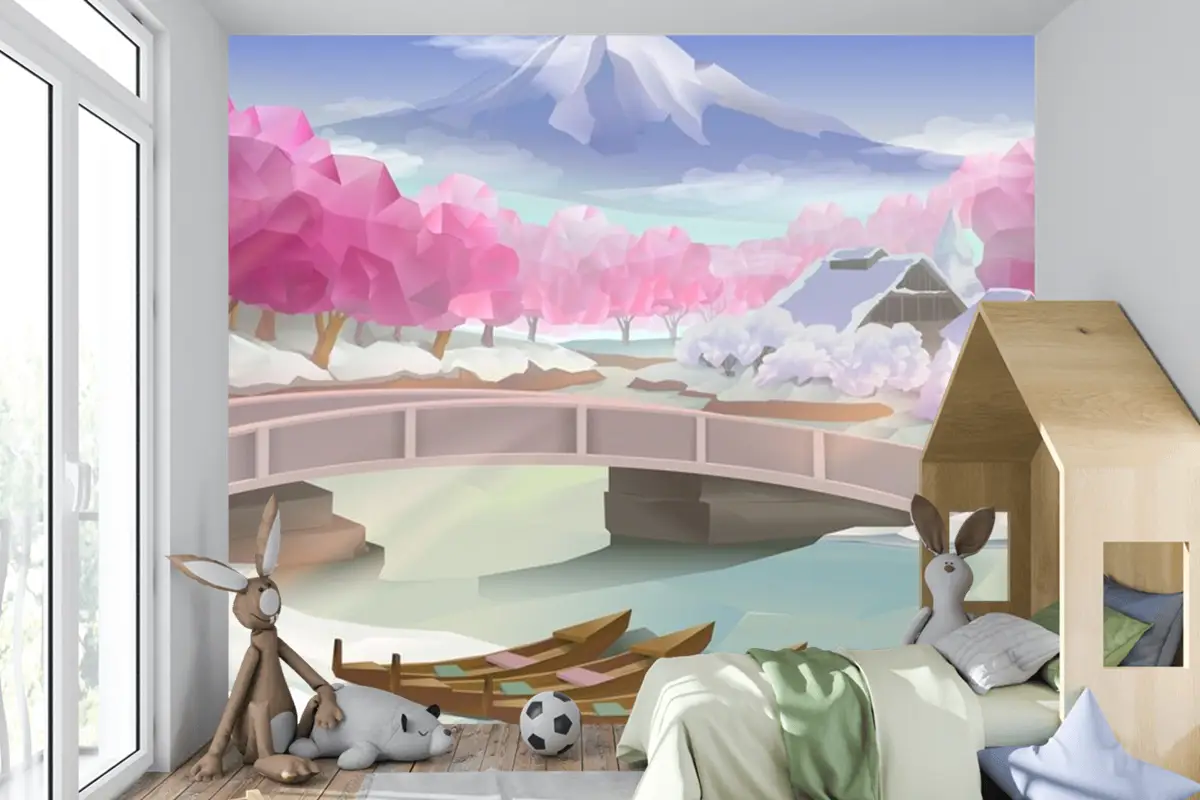 Pembe Koru Manzara Çocuk Odası Duvar Kağıdı 