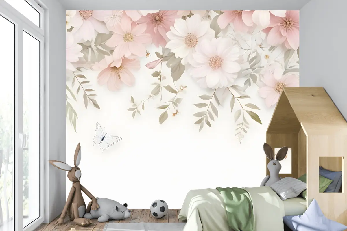 Pembe Ortanca Çiçek Sanatı Çocuk Odası Duvar Kağıdı 