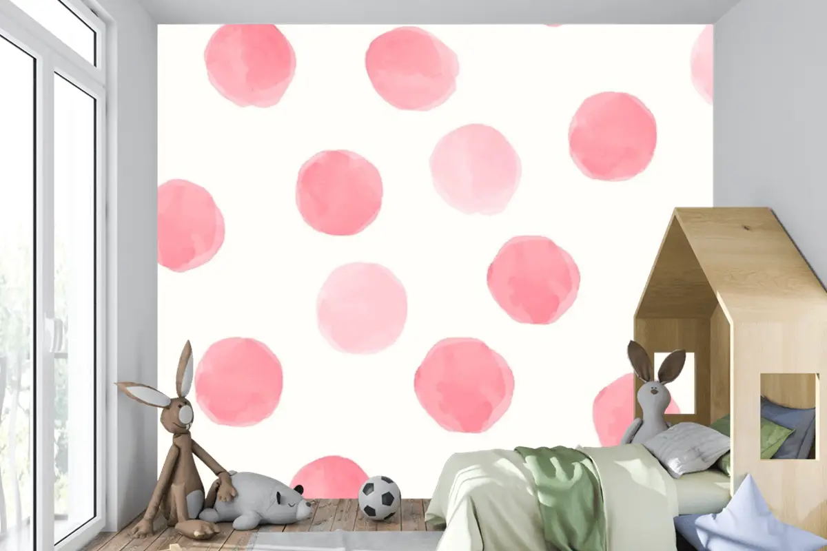 Pembe Yuvarlak Dikişsiz Desen Çocuk Odası Duvar Kağıdı Tasarımı Çocuk Odası Duvar Kağıdı