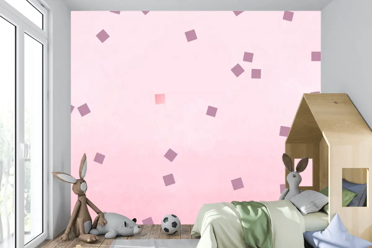 Pembe Kare Puantiyeli Çocuk Odası Duvar Kağıdı