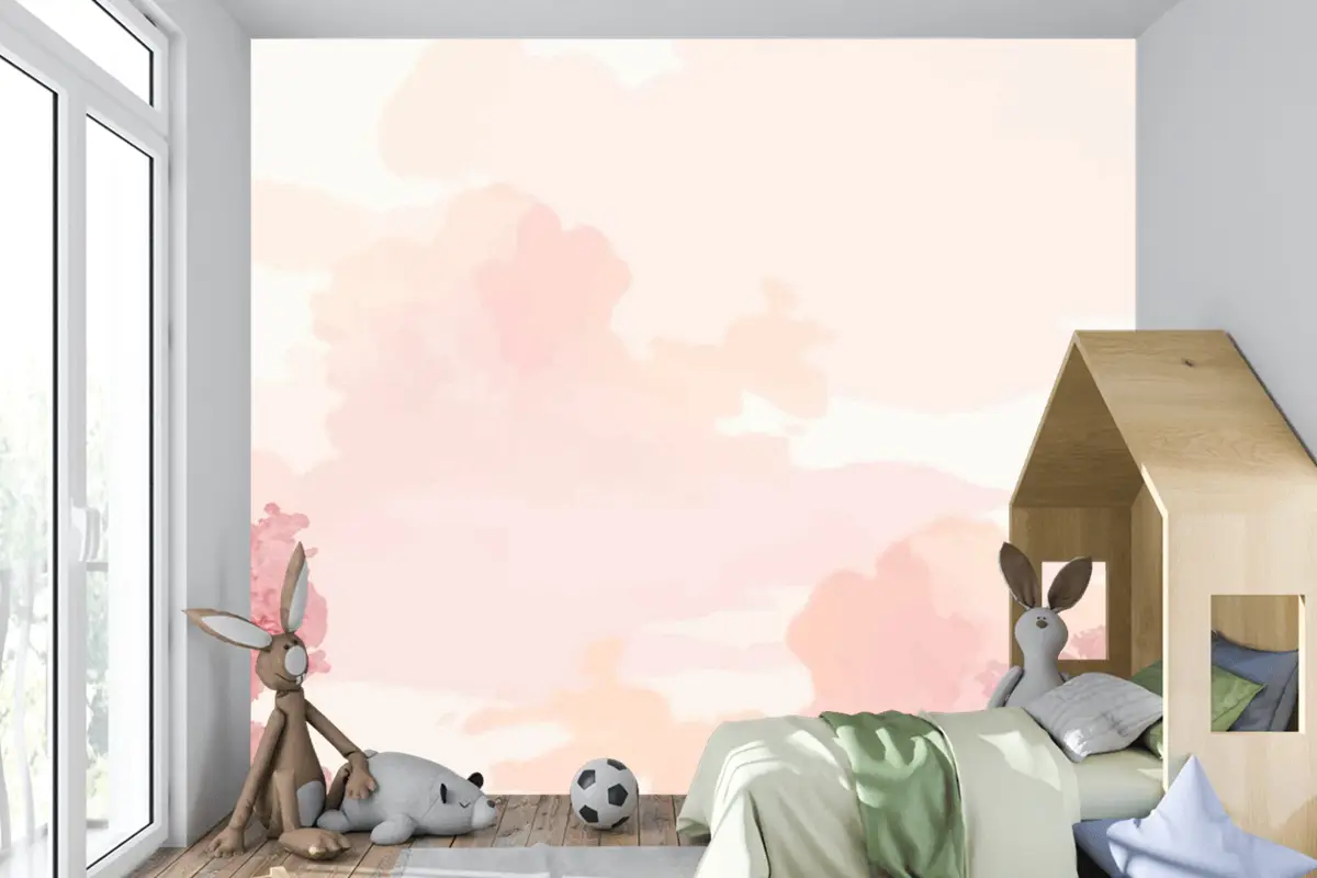 Pembe Ağaçlar Ve Gökyüzü Afiş Çocuk Odası Duvar Kağıdı