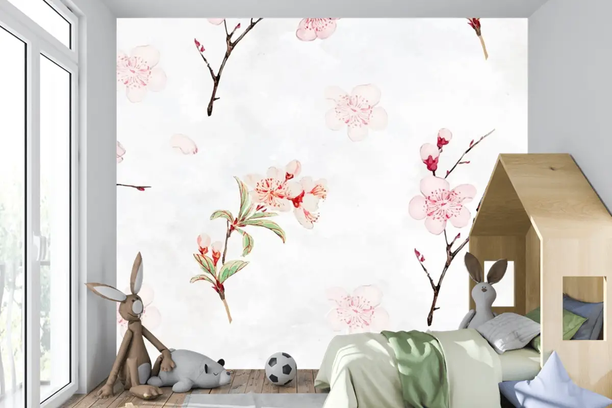 Erik Çiçeği Desenli Çocuk Odası Duvar Kağıdı 