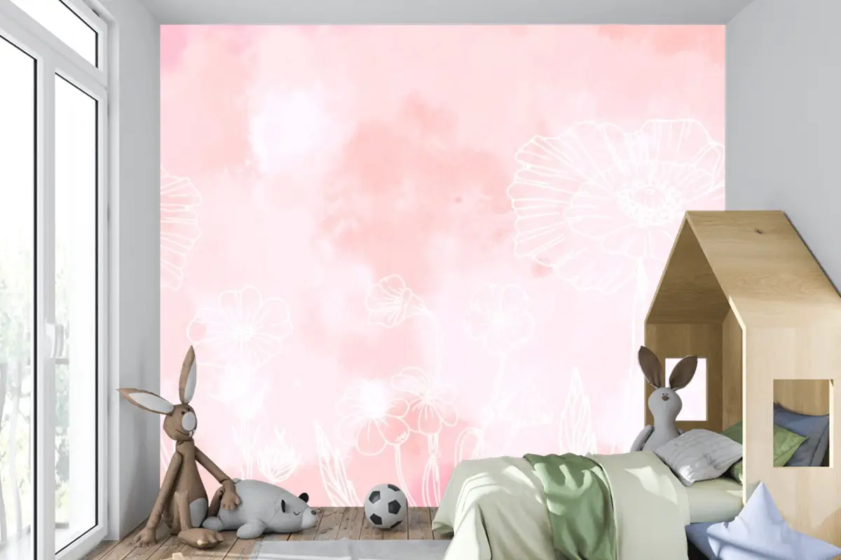 Elle Çizilmiş Öğelerle Toz Pastel Çocuk Odası Duvar Kağıdı