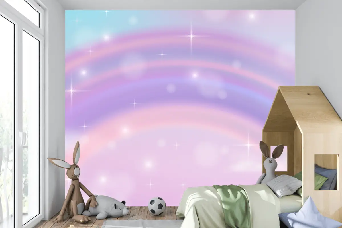Gerçekçi Gökkuşağı Parıltılı Arka Plan Çocuk Odası Duvar Kağıdı 