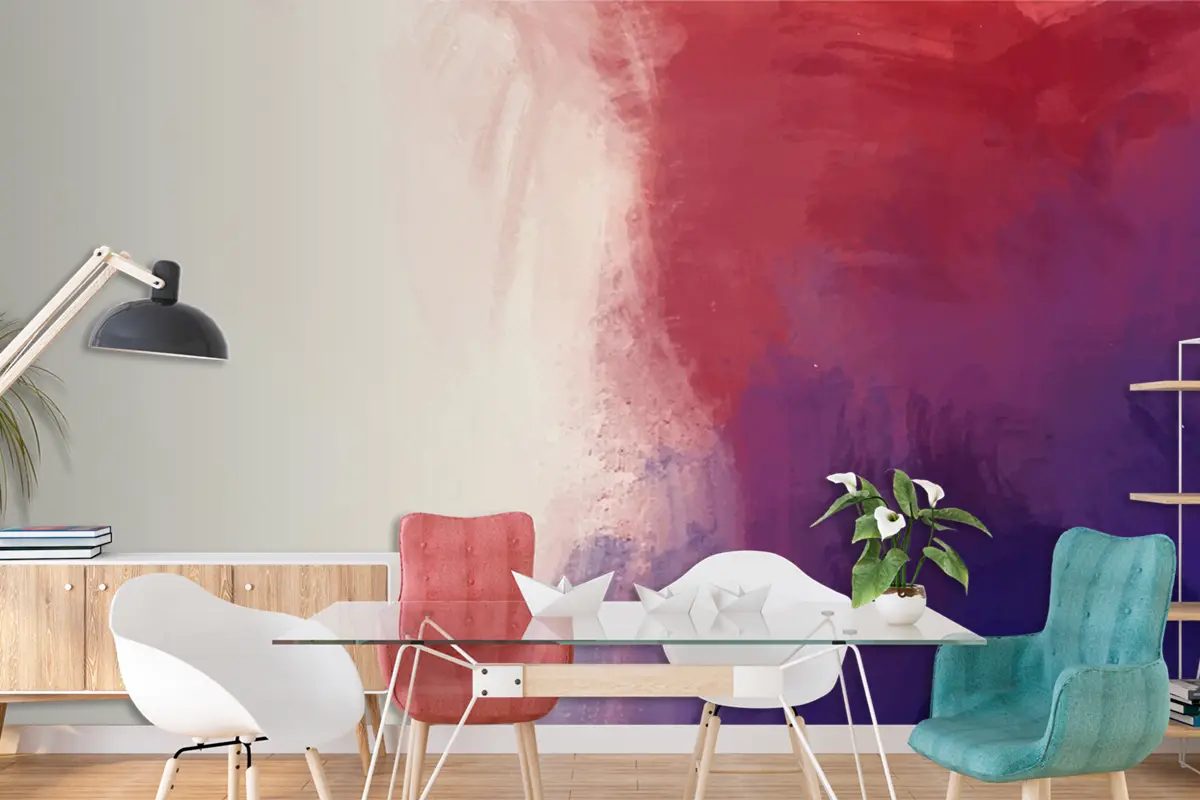 Renkli Elle Boyanmış Arka Plan Bordo Mavi Duvar Kağıdı