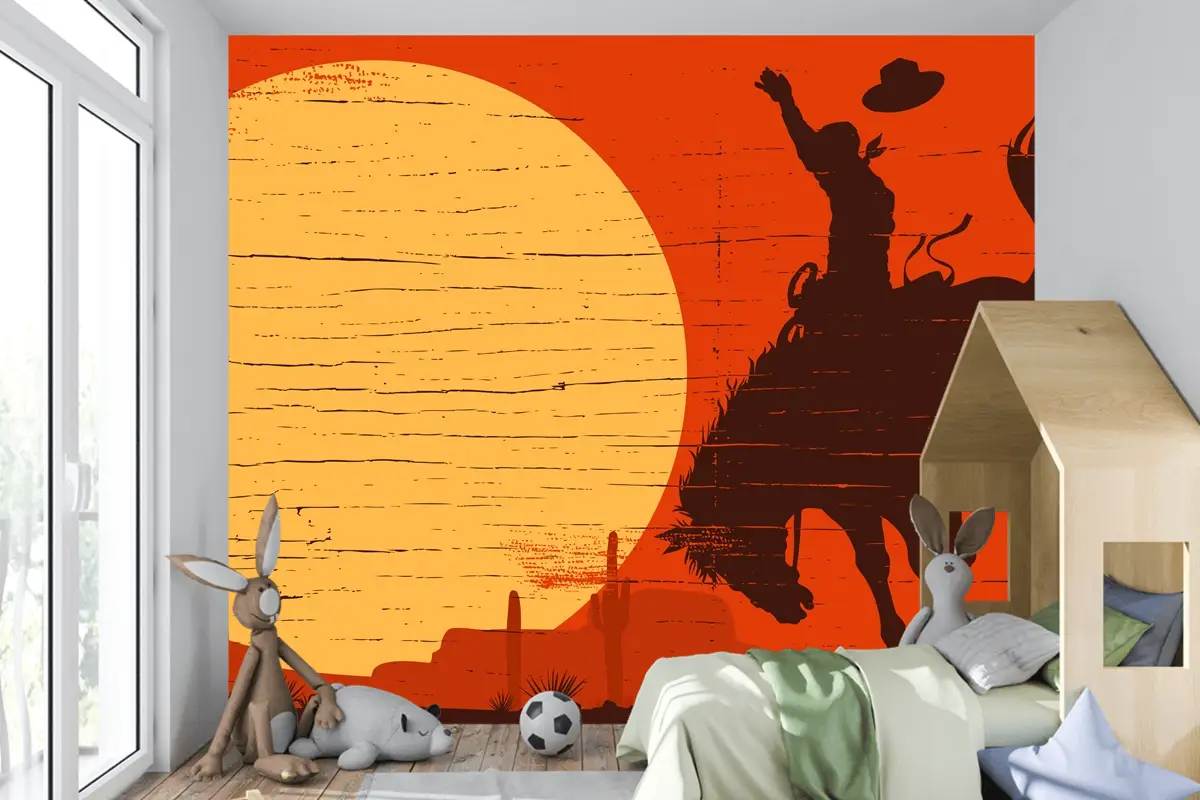 Rodeo Kovboy Vahşi Ata Biniyor Rodeo Kovboy Vahşi Ata Biniyor Çocuk Odası Duvar Kağıdı