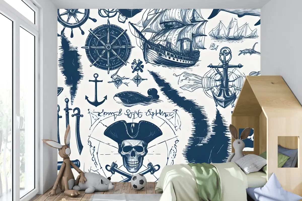 Denizci Haritası Macera Çocuk Odası Duvar Kağıdı