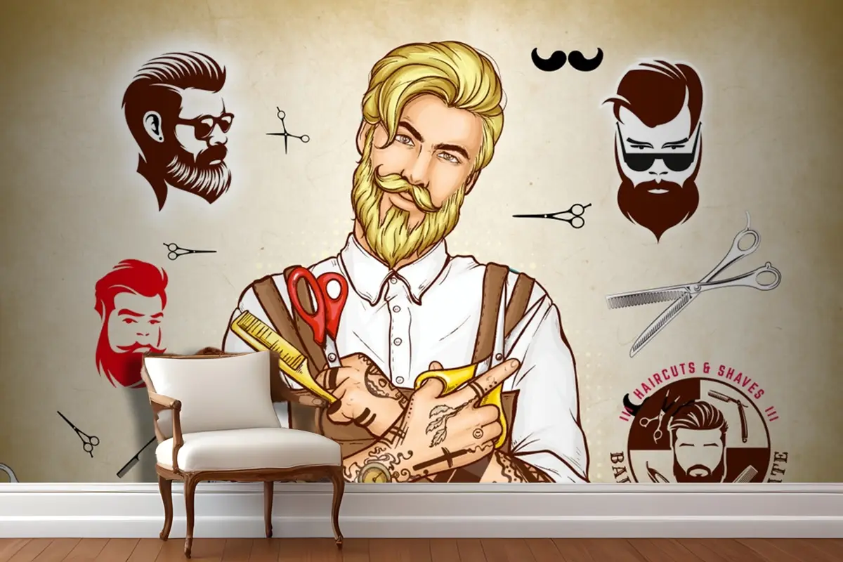 Salon Ve Berber Dükkanı 3D Duvar Kağıdı