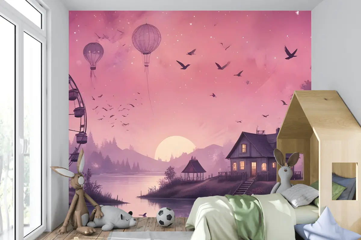 Dönme Dolap Ile Deniz Manzarası Çocuk Odası Duvar Kağıdı