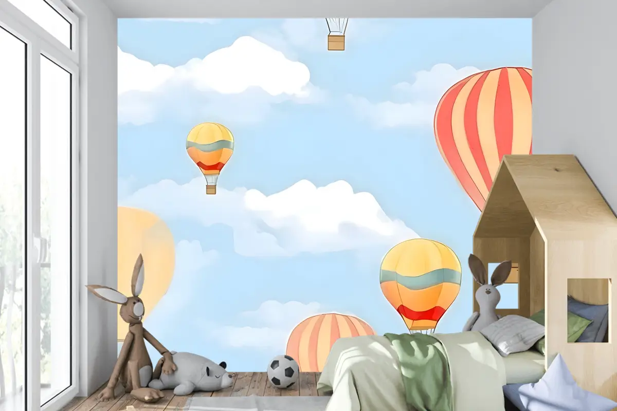 Gökyüzünde Sıcak Hava Balonları Ile Dikişsiz Desen Çocuk Odası Duvar Kağıdı