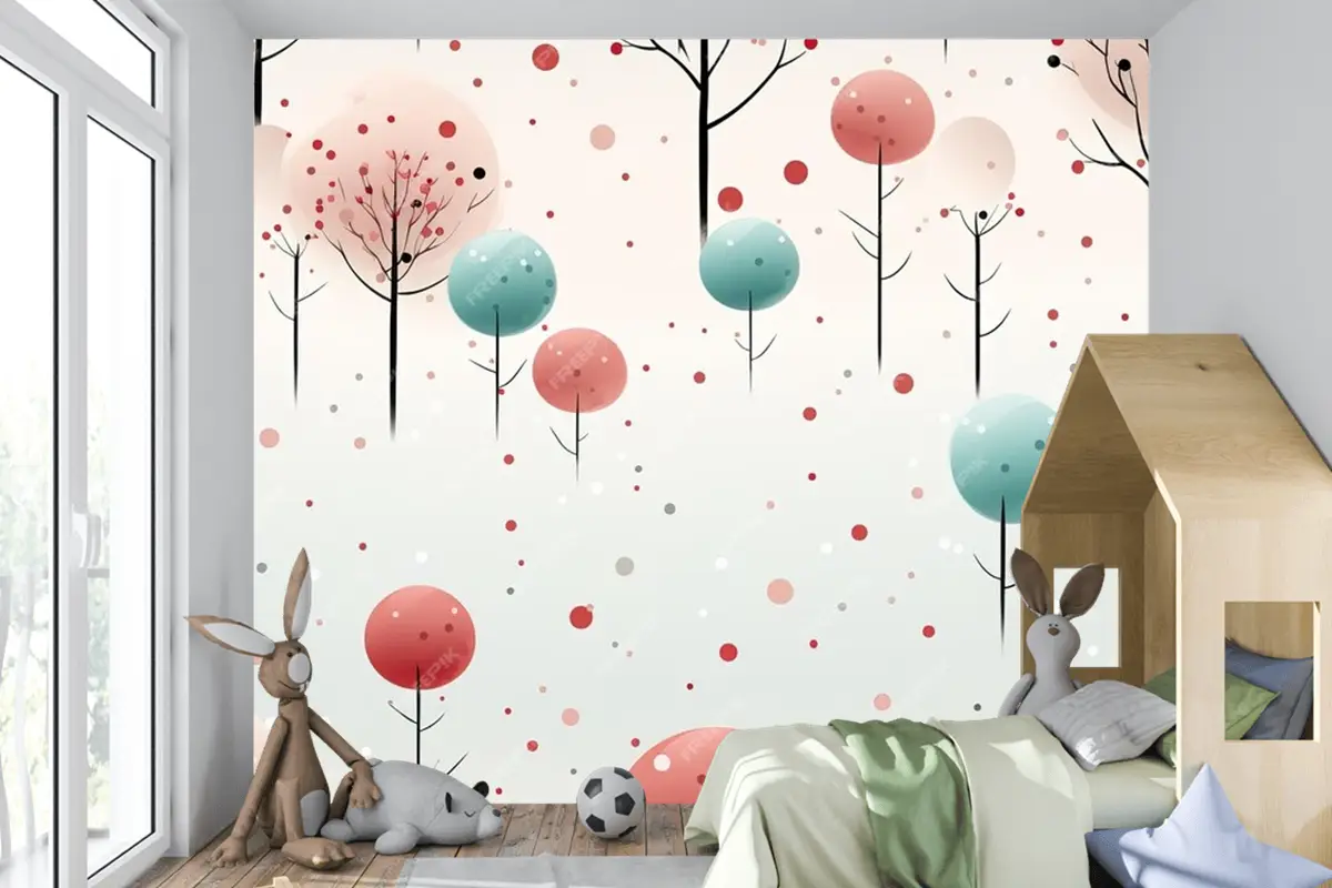 Ladin Ve Noel Ağaçları, Ay Yıldızları Ve Tilki Ile Kusursuz Desen Stilize Edilmiş Ve Grafik Çocuk Odası Duvar Kağıdı