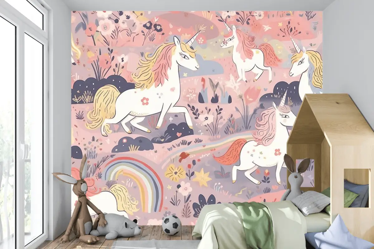 Sevimli Boynuzlu Atlar Çocuk Odası Duvar Kağıdı