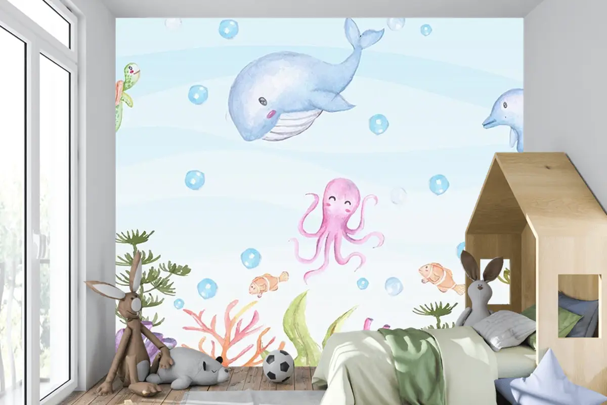 Sevimli Deniz Canlıları Balıklar Çocuk Odası Duvar Kağıdı