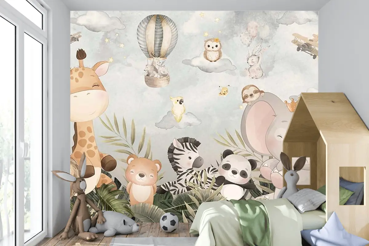 Sevimli Hayvanların Neşeli Dünyası Çocuk Odası Duvar Kağıdı