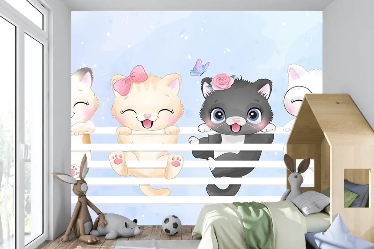 Sevimli Kedicikler Çocuk Odası Duvar Kağıdı
