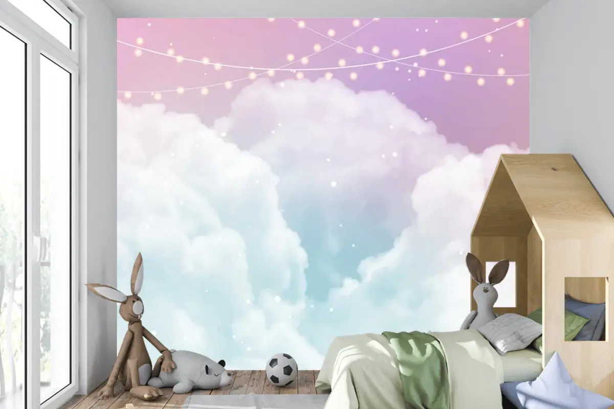 Şeker Pamuk Şeker Bulutlar Ve Yıldız Tasarım Çocuk Odası Duvar Kağıdı  Ile Gökyüzü Arka Plan