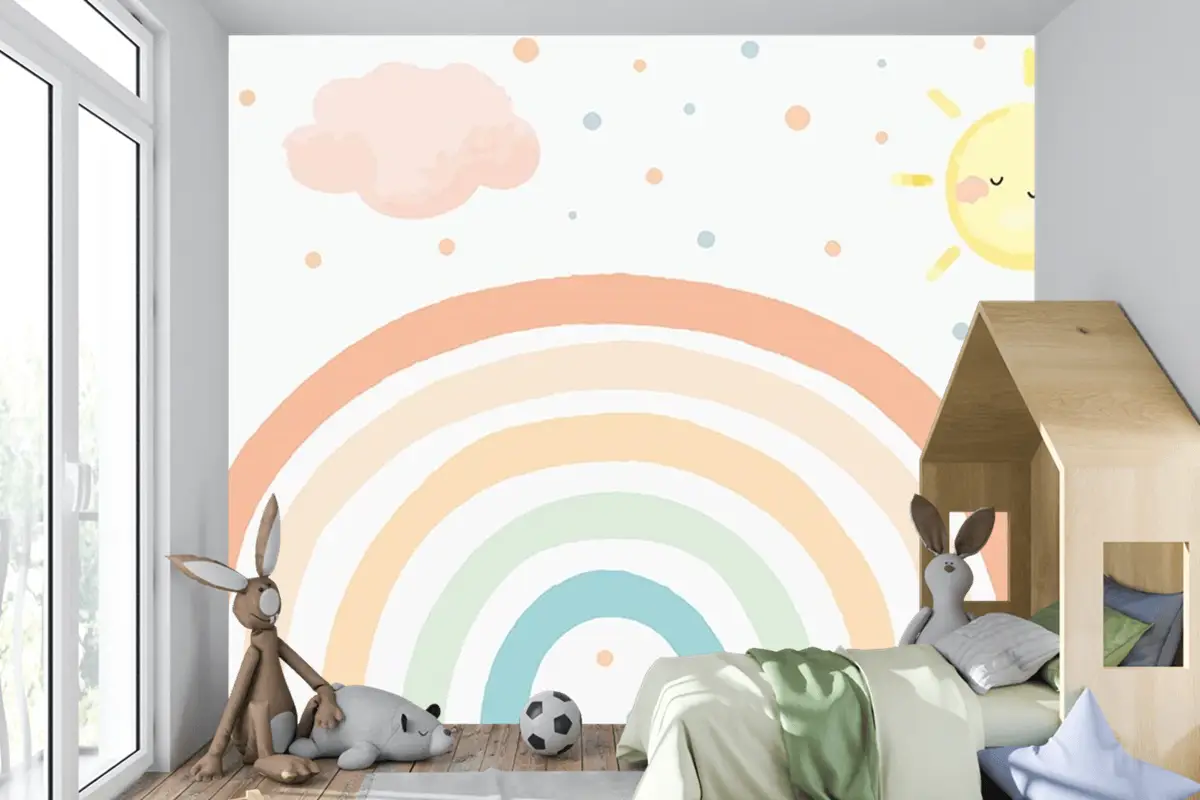 Soft Renk Gökkuşağı Çocuk Odası Duvar Kağıdı