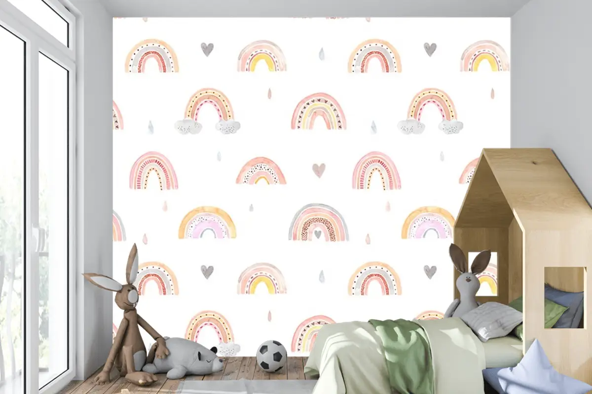Soft Renk Gökkuşakları Çocuk Odası Duvar Kağıdı
