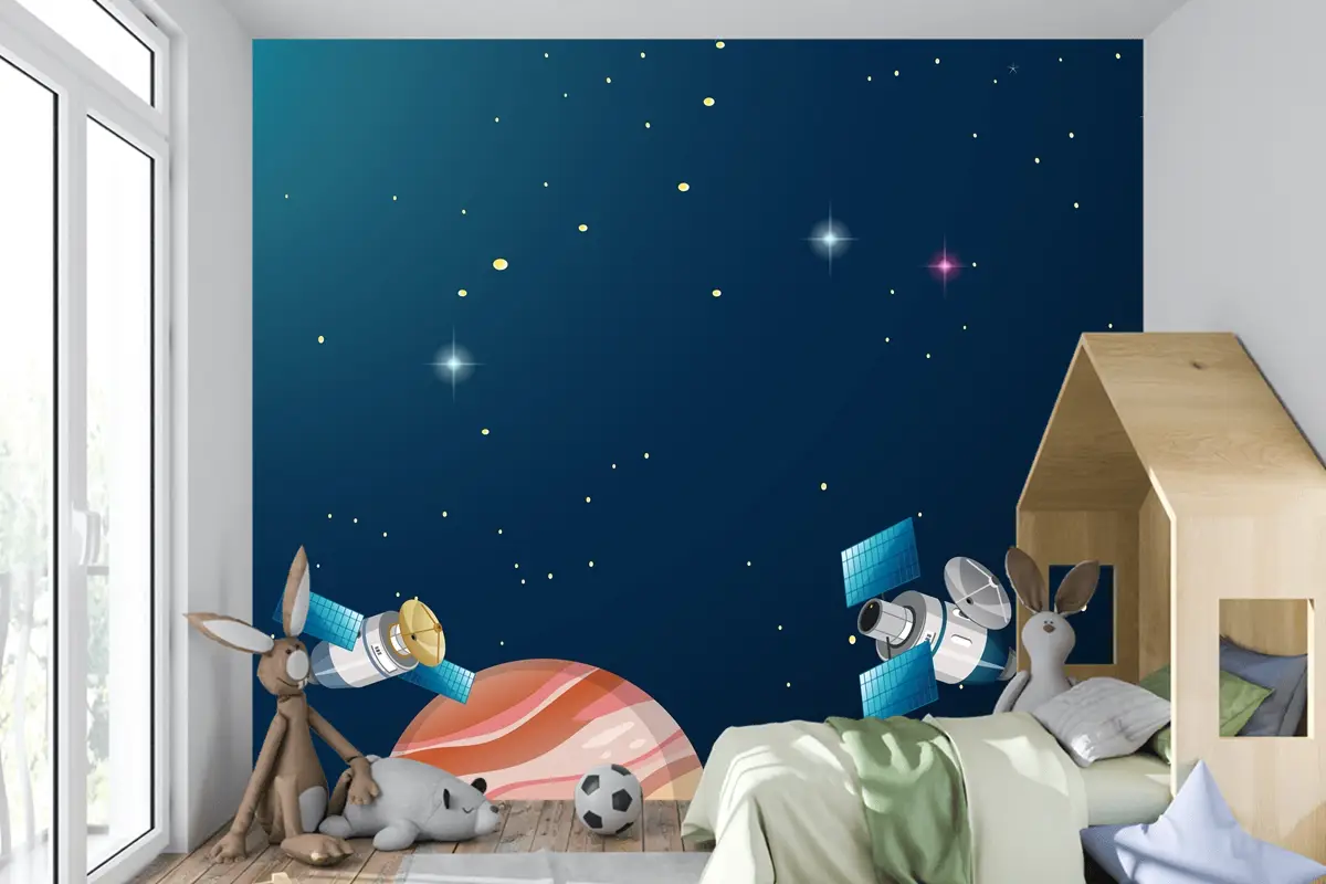 Güneş Sistemi Evren Sahne Çocuk Odası Duvar Kağıdı