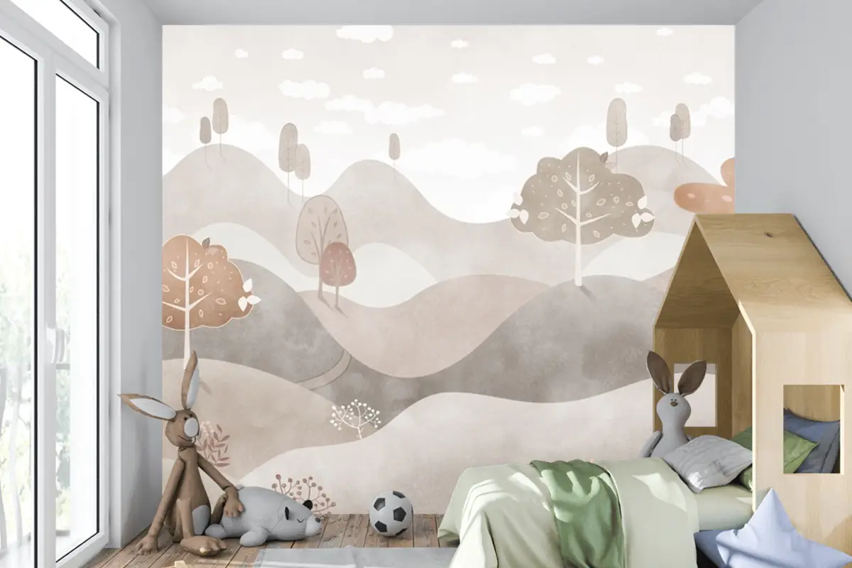 Sonbahar Tepeleri Monokrom Manzara Çocuk Odası Duvar Kağıdı