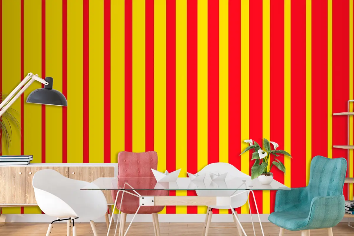 Soyut Geometrik Desen Sarı Kırmızı Duvar Kağıdı