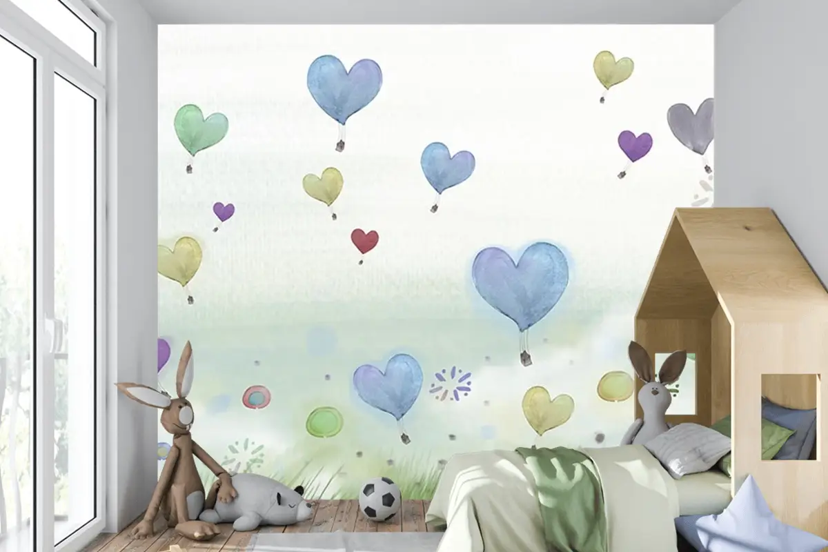 Sulu Boya Tarz Renkli Balonlar Çocuk Odası Duvar Kağıdı