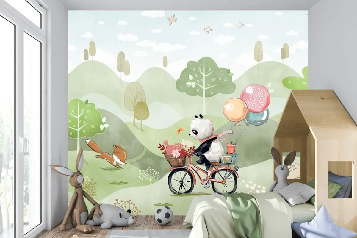 Suluboya Panda Çocuk Odası Duvar Kağıdı Suluboya Panda Çocuk Odası Duvar Kağıdı