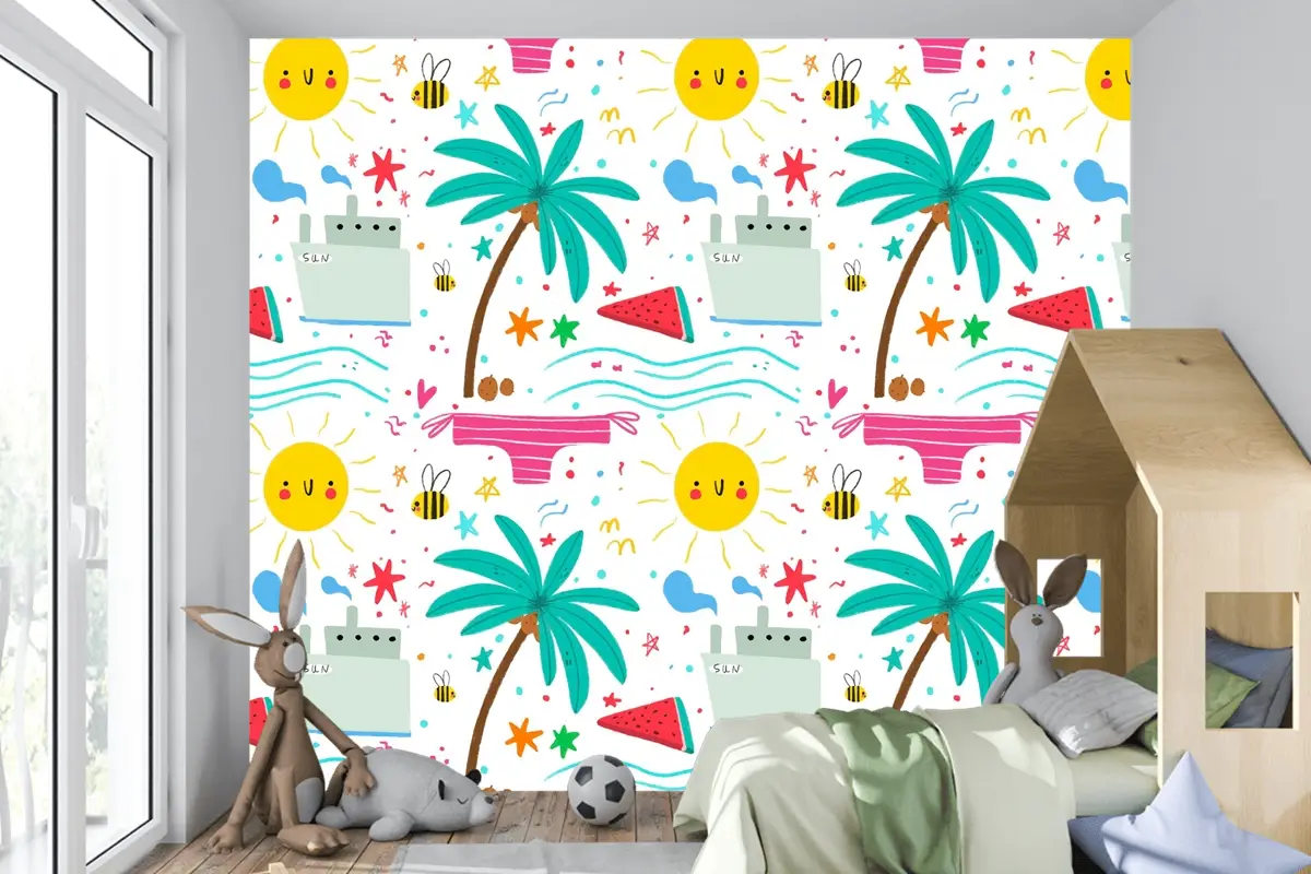 Yakınlaştırma Çocuk Odası Duvar Kağıdı Duvar İçin Yaz Deseni