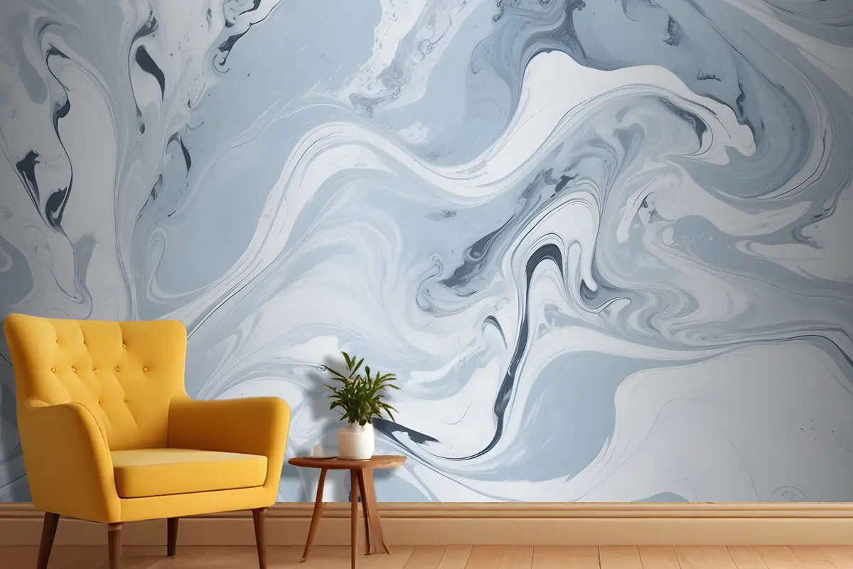 Dönen Mavi Ve Beyaz Mermer Desen Antre  Hol  Koridor Duvar Kağıdı