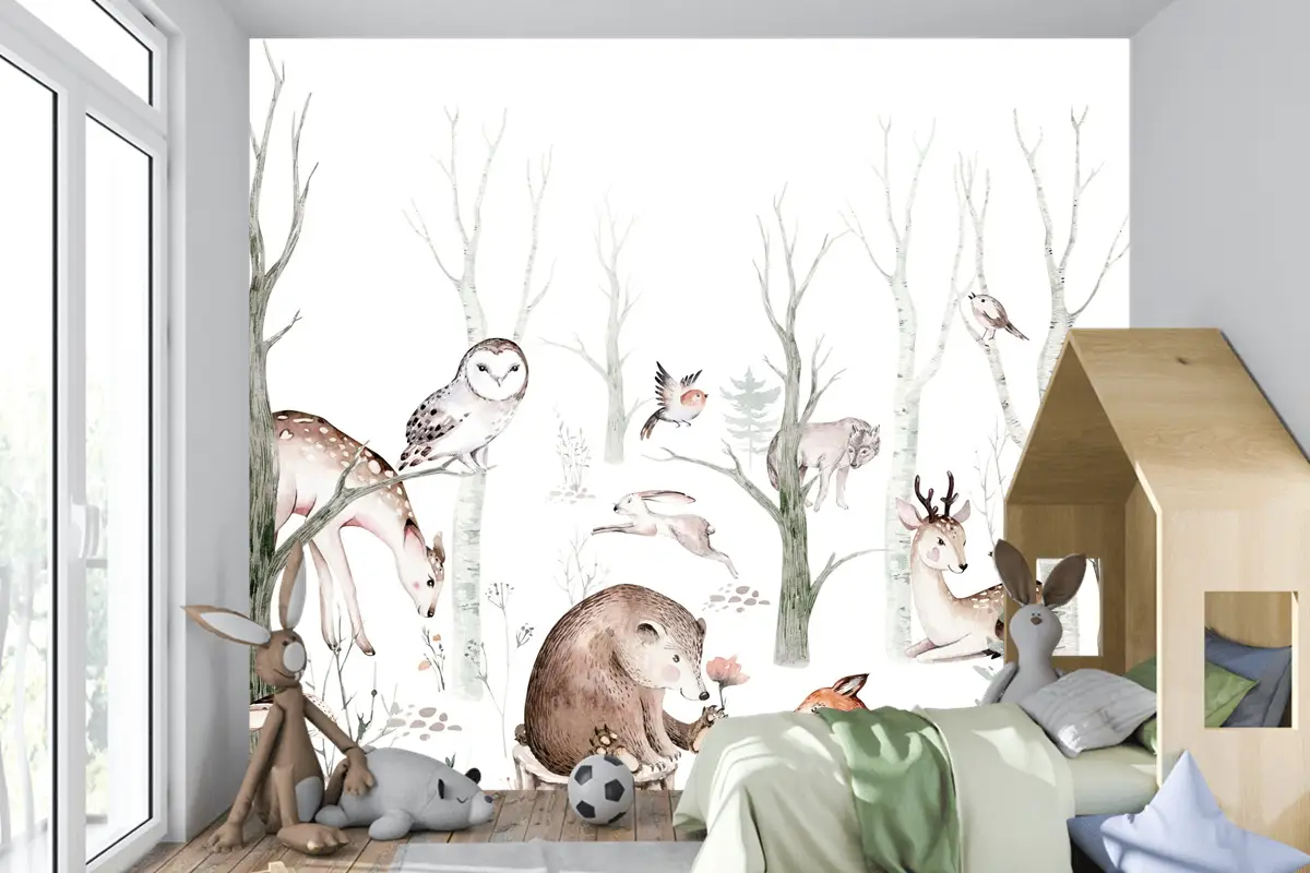 Tilki Geyik Ayı ve Orman Hayvanları Çocuk Odası Duvar Kağıdı