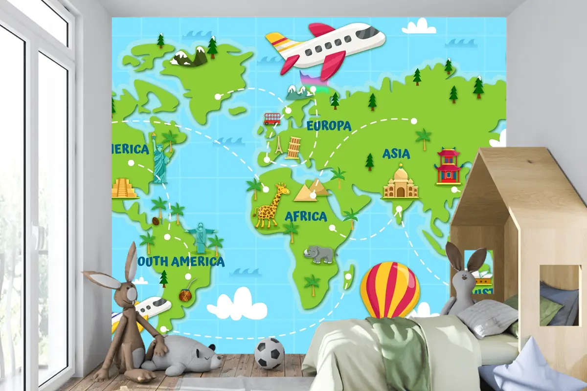 Dünyayı Seyahat Dünya Haritası Çocuk Odası Duvar Kağıdı 
