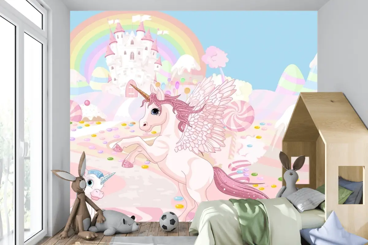 Unicorn Ve Gökkuşağı Duvar Sanatı Çocuk Odası Duvar Kağıdı