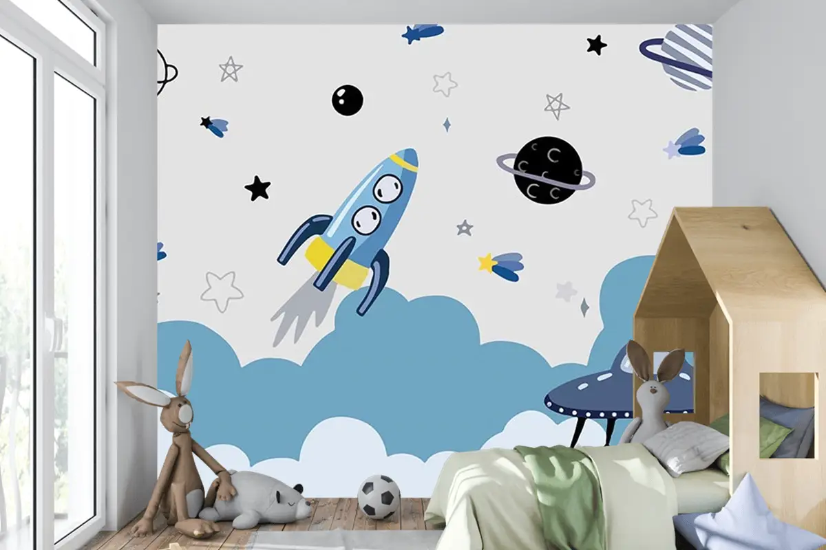 Uzay Temalı Çocuk Odası Duvar Kağıdı Astronot Çocuk Odası Duvar Kağıdı