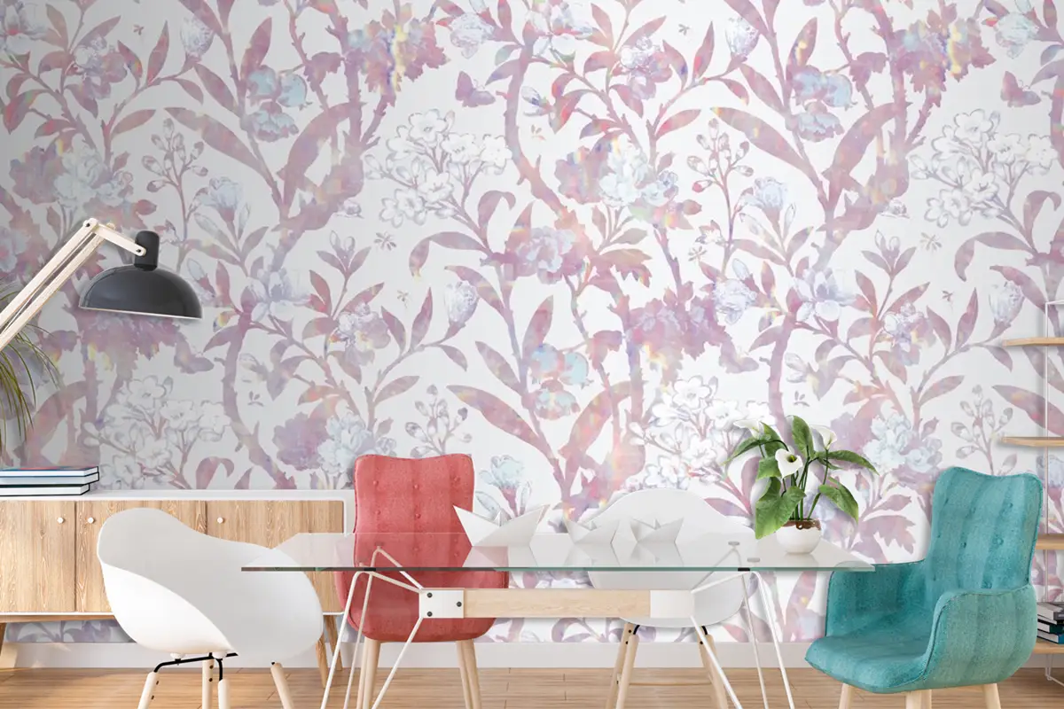 Vintage Holografik Çiçek Desenli Duvar Kağıdı 