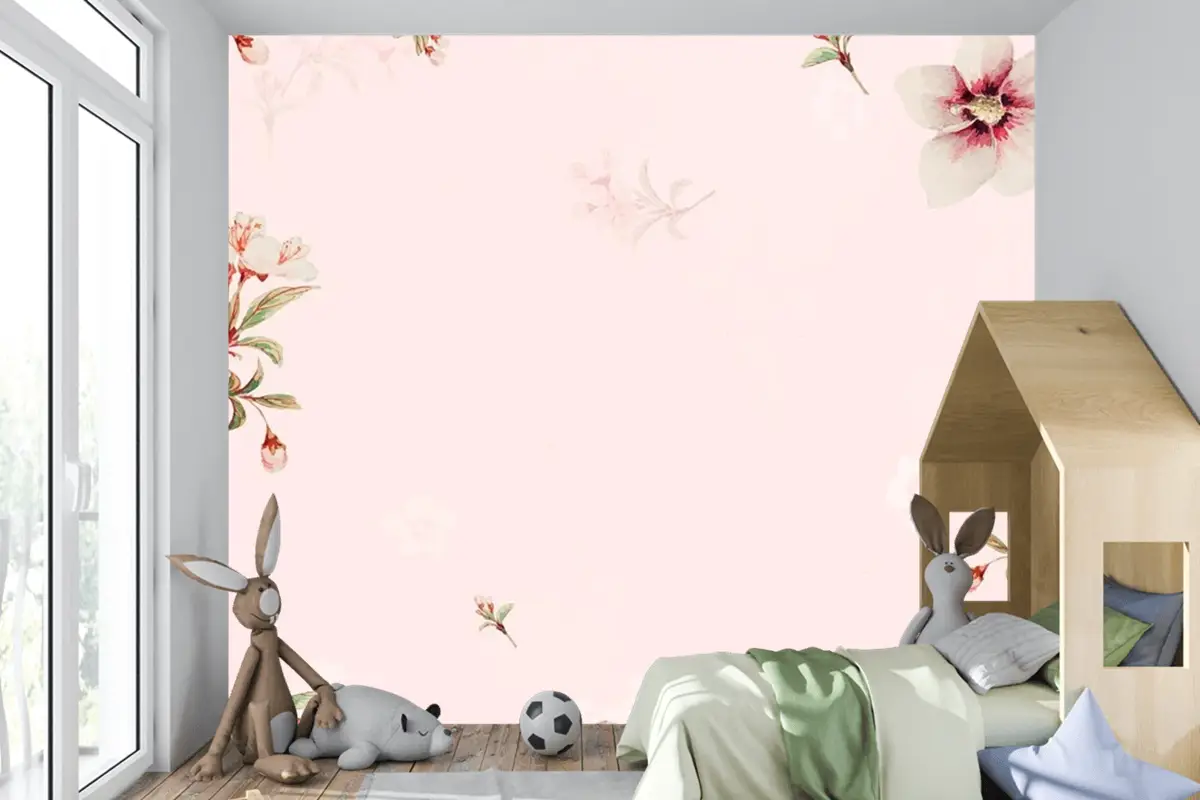 Vintage Japon Çiçek Arka Plan Şeftali Çiçekleri Çocuk Odası Duvar Kağıdı