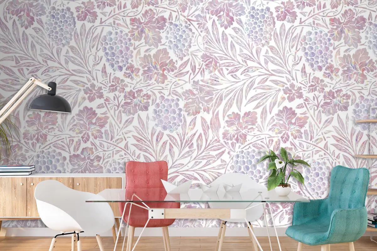 Vintage Pembe Çiçek Holografik Duvar Kağıdı 