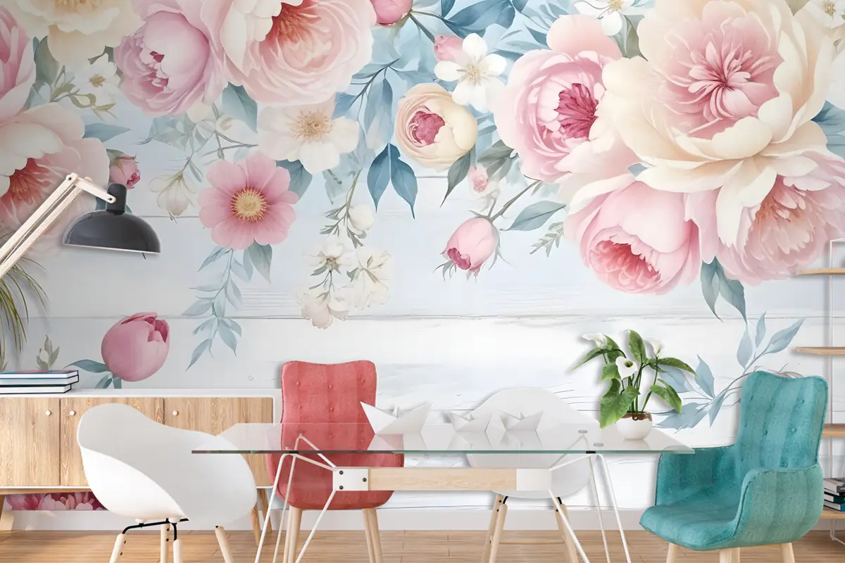 Vintage Suluboya Pembe Çiçekler Duvar Kağıdı