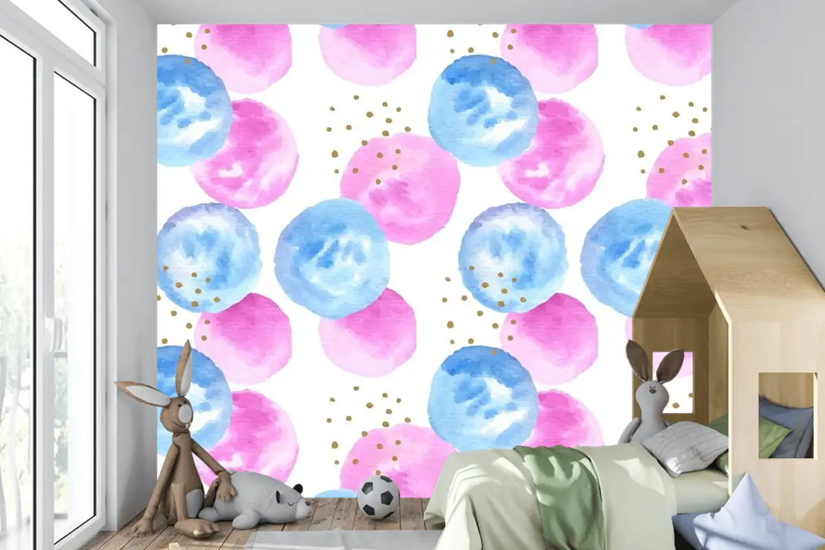 Suluboya Soyut Dairesel Noktalar Dikişsiz Desen Çocuk Odası Duvar Kağıdı