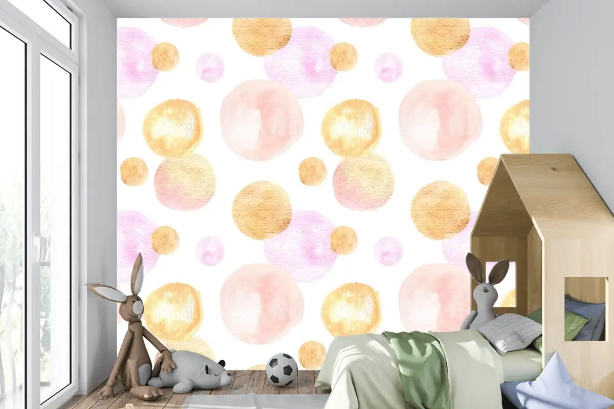 Suluboya Soyut Dairesel Noktalar Dikişsiz Desen Çocuk Odası Duvar Kağıdı