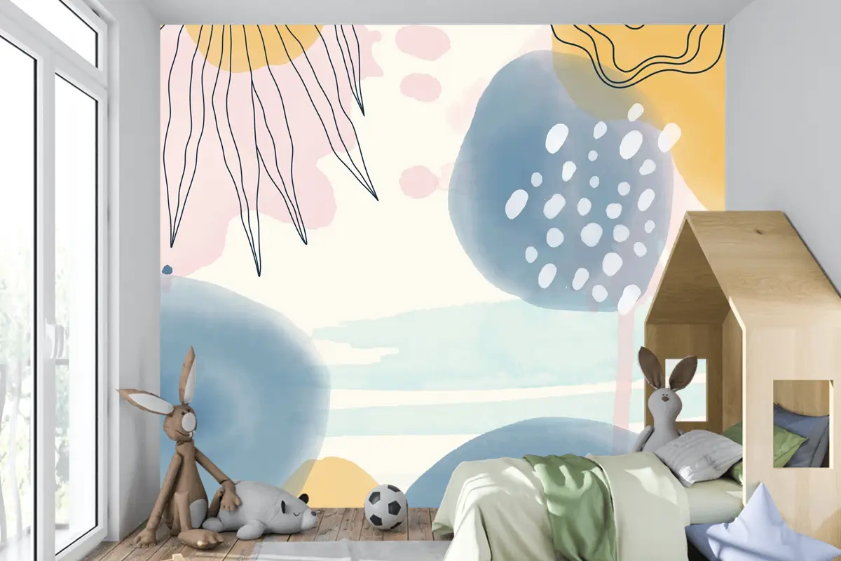 Suluboya Soyut Doodle Arka Plan Çocuk Odası Duvar Kağıdı 