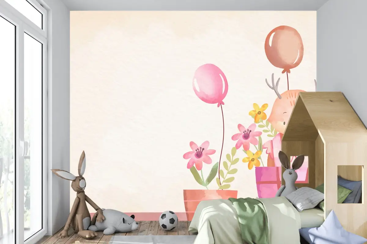 Suluboya Kız Bebek Arka Plan Çocuk Odası Duvar Kağıdı 