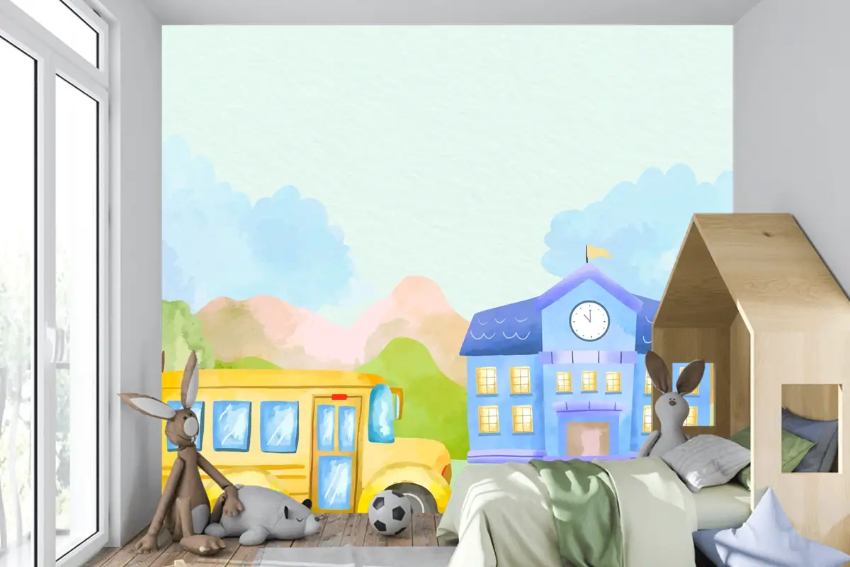 Okula Dönüş Sezonu Boys Çocuk Odası Duvar Kağıdı  Için Suluboya Arka Plan