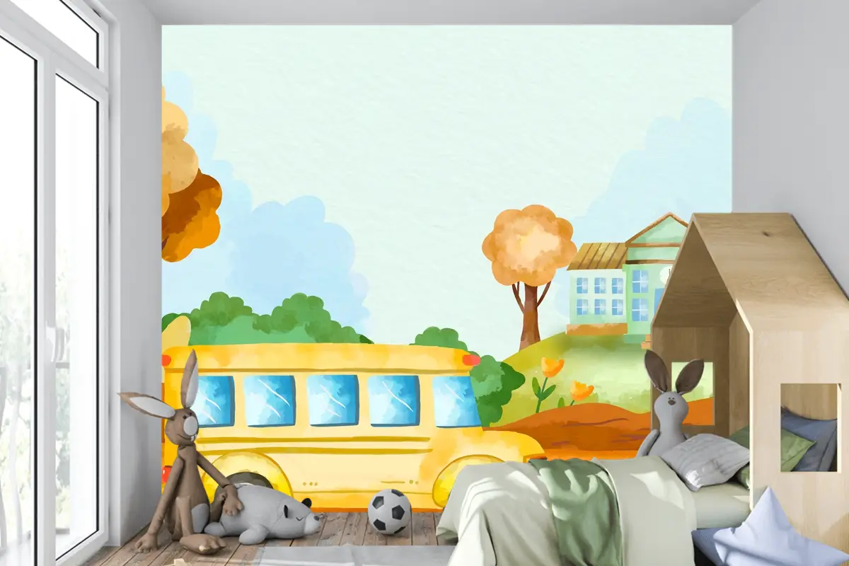 Okula Dönüş Sezonu Çocuk Odası Duvar Kağıdı  Için Suluboya Arka Plan