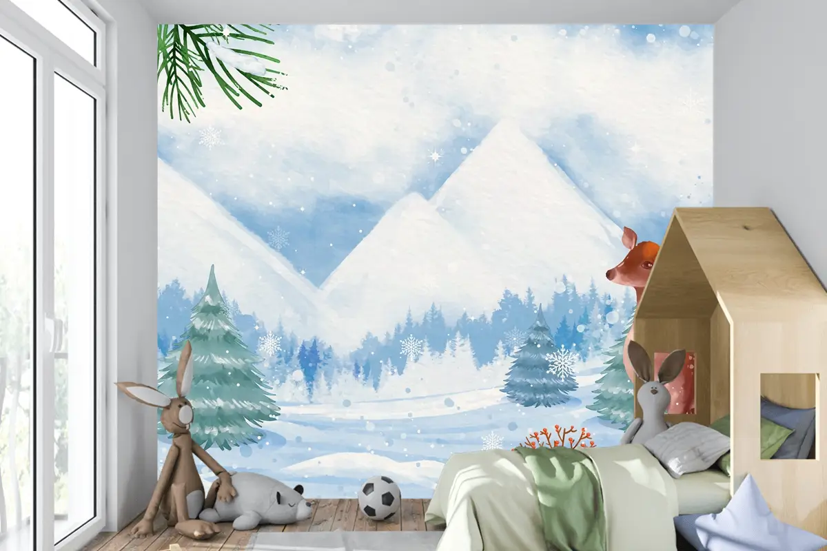 Kış Sezonu Kutlaması Çocuk Odası Duvar Kağıdı  Için Suluboya Arka Plan